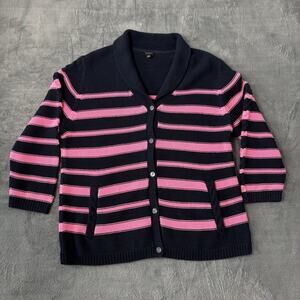 Talbots Womens Sweater XL Blue Pink Striped Cardigan Button Cotton Nylon‎ Preppy